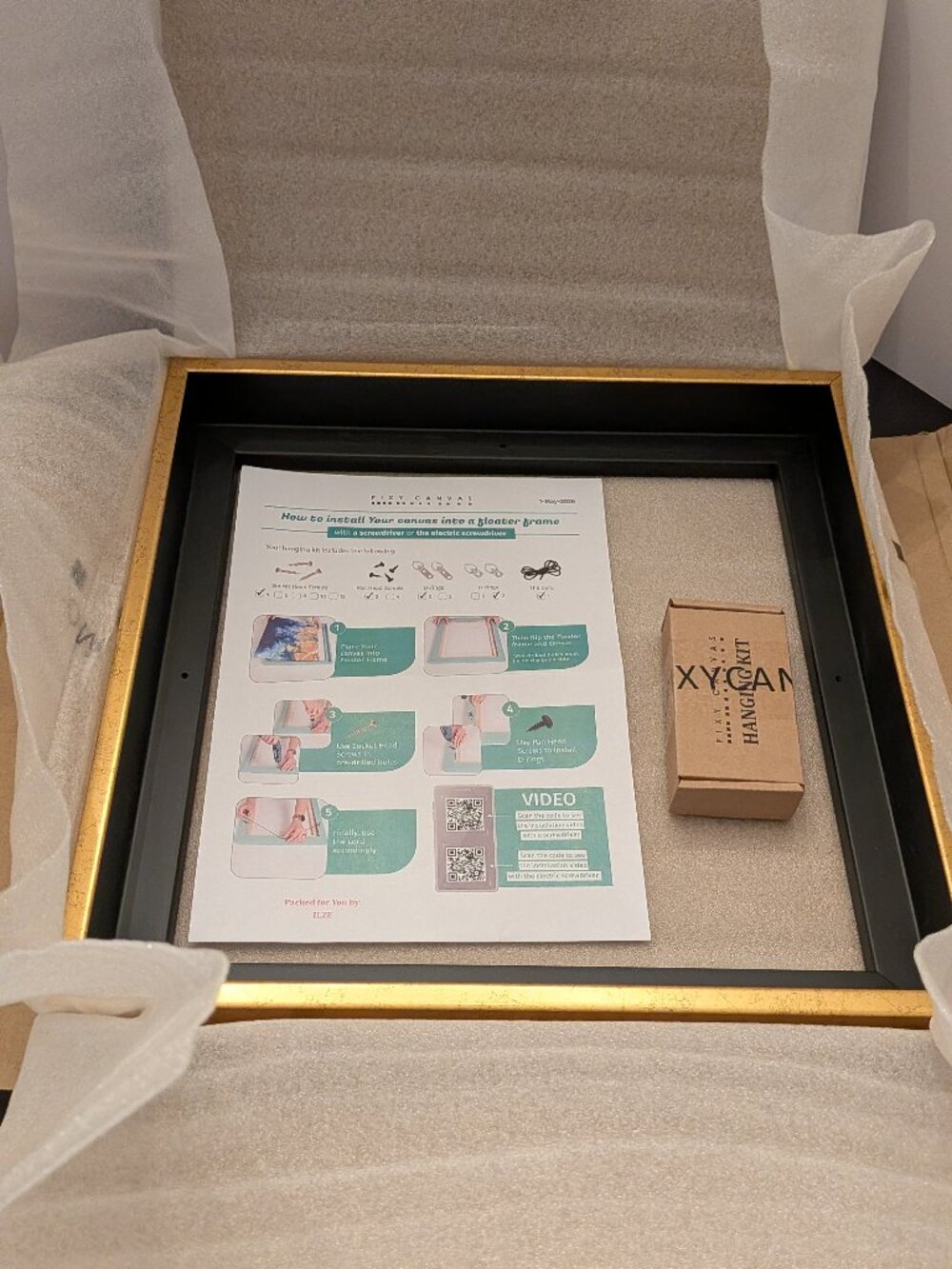 Pixy Canvas Floater Frame 14x14 Rustic Gold Finish Square Wall Art NIB
